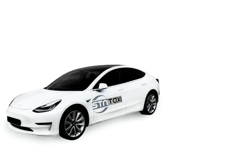 White taxi with the STN Taxi logo